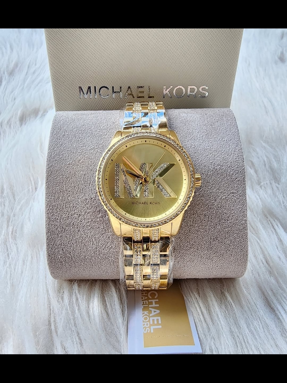 Michael Kors Gold Tone MK Pavé Logo Watch Original Brand New